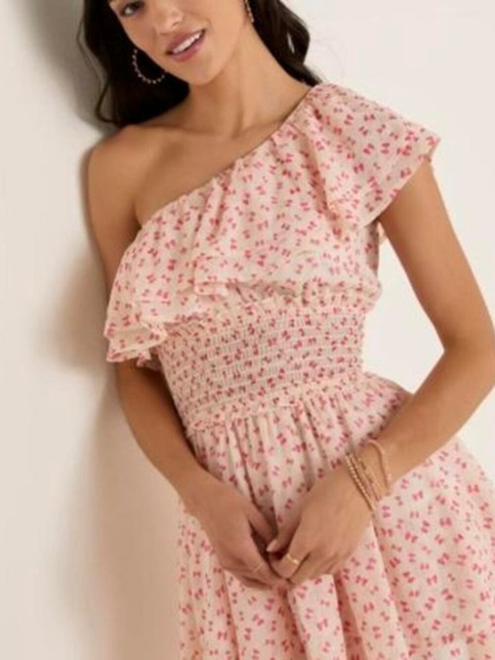 NWT Francesca's Pink Floral Ruffle One Shoulder Mini Dress 🌸 | Size M